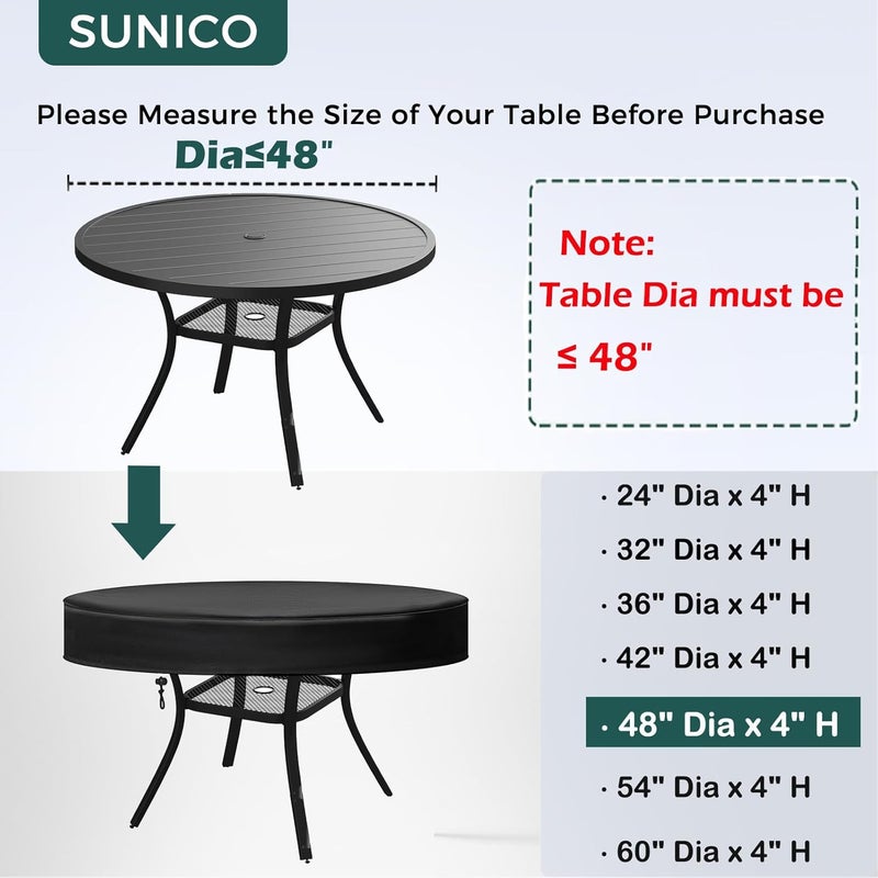 SUNICO Outdoor Round Table Cover 48" Dia, Patio Table Cover Round for Patio Circle Coffee Table & Dining Table & Picnic Table.Windproof, Waterproof, Stain-Resistant, Durable Table Cover - Image 2